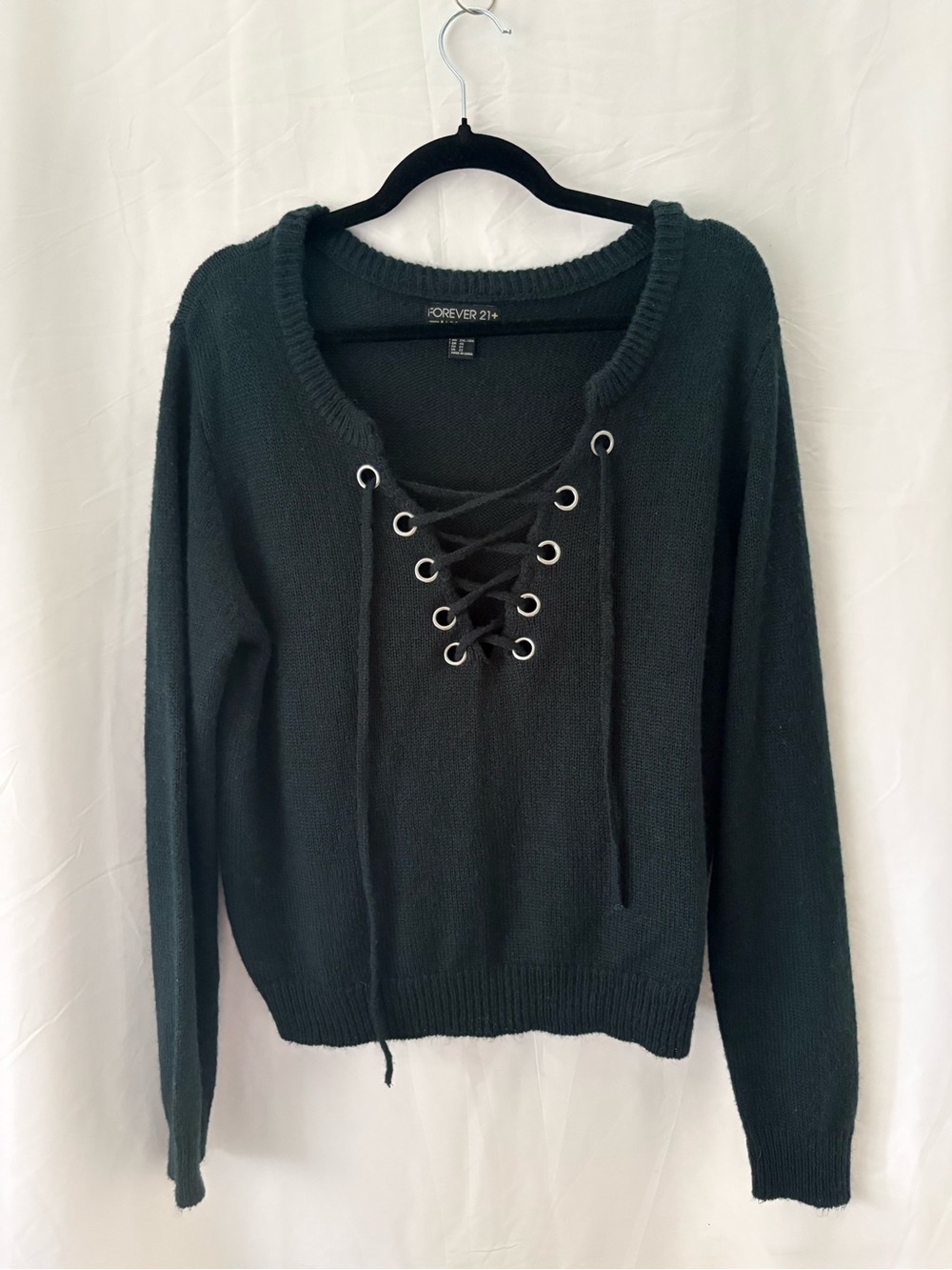 Forever 21 Black Lace-Up Scoop Neck Sweater